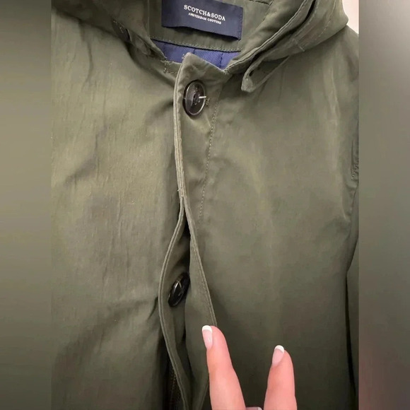 Vintage Forest Green Scotch & Soda Parka Jacket Removable Hood Hidden Buttons - Picture 3 of 12